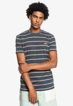 Nouveau 🎁 Quiksilver RANGE MANCHES COURTES - T-shirt Imprimé - Midnight Navy Range Stripe 👍